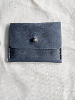 Free People Handcrafted Slate Blue Leather Collar-Stud Card Case Wallet